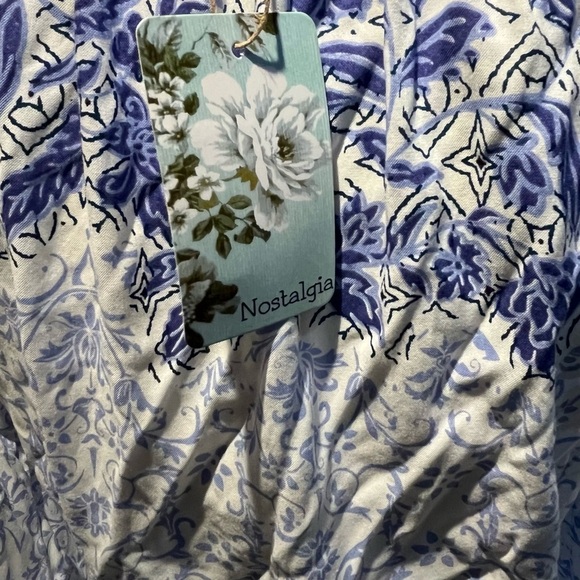 Boho blue dress nwt by nostalgia midi dress belted waist - Picture 12 of 15